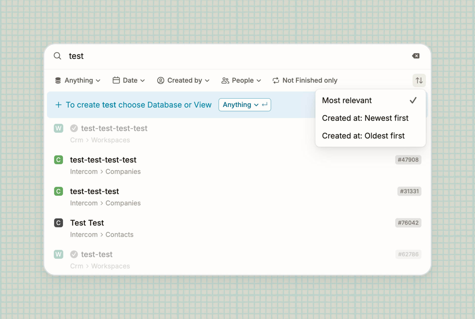 Sort search results by creation date