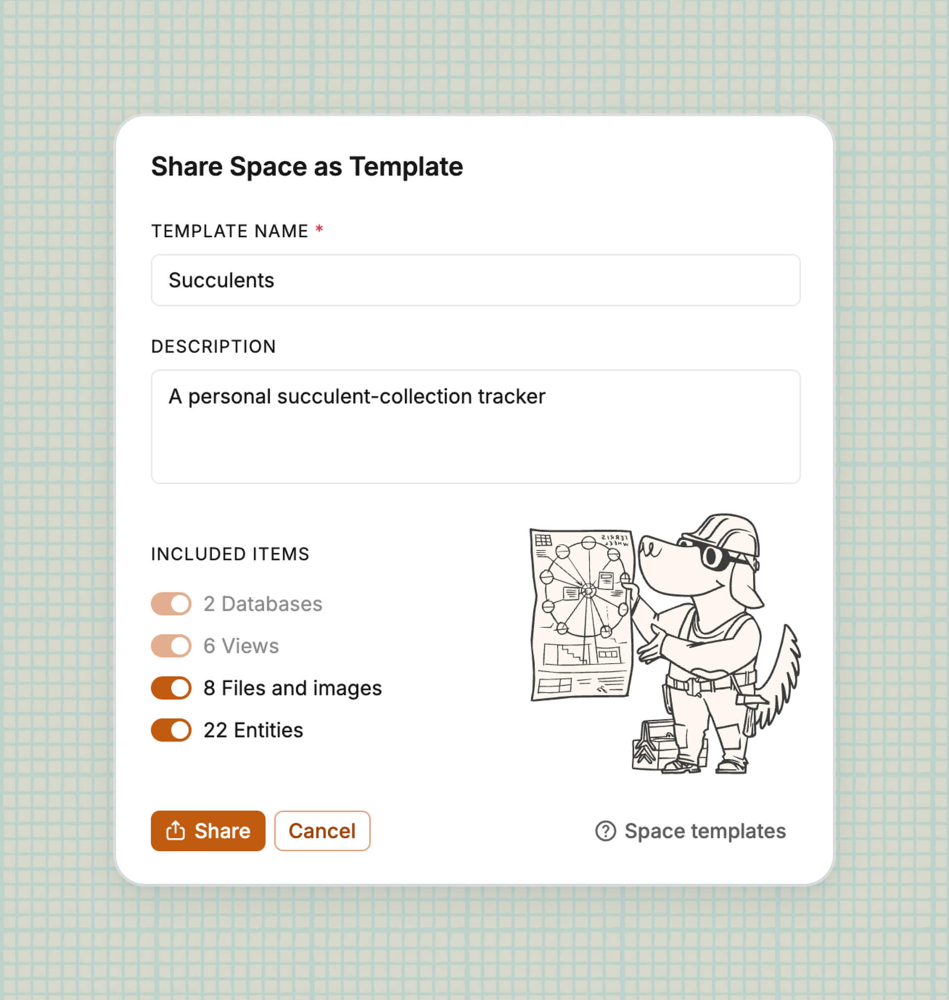 Space templates include files and images now