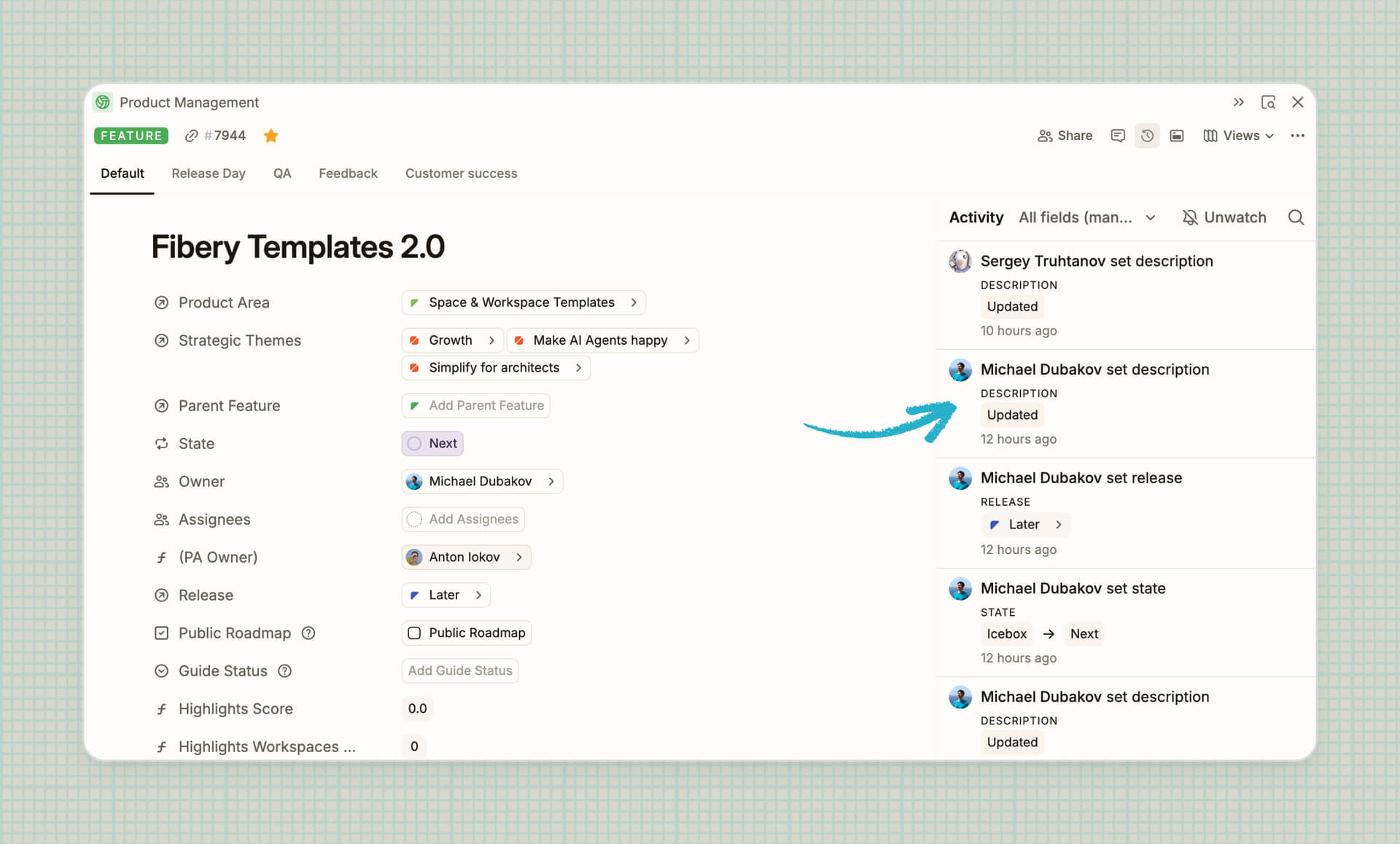 Show document history changes in entity activity and activity log